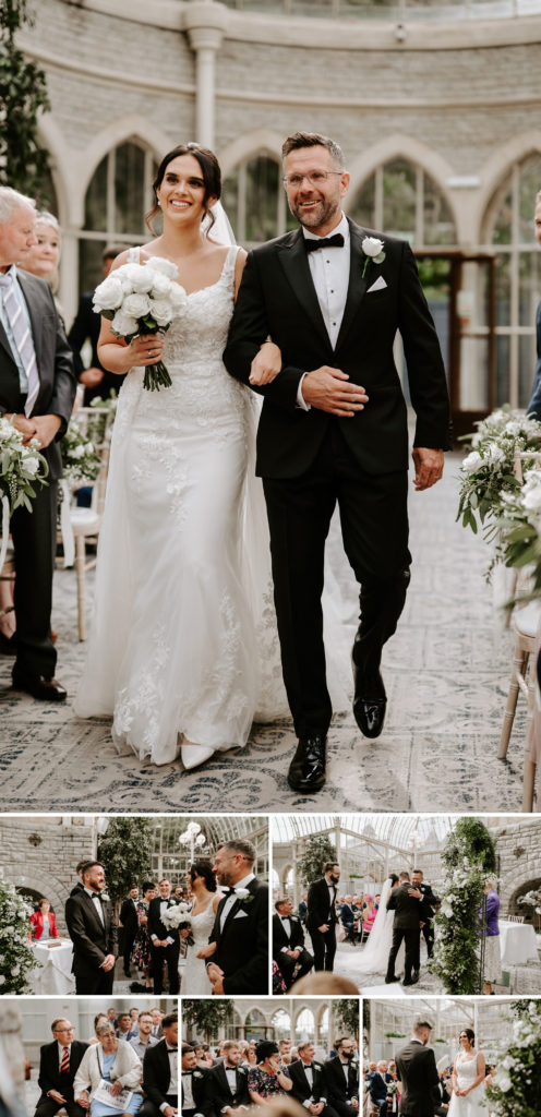 wedding ceremony with floral arch at Tortworth Court