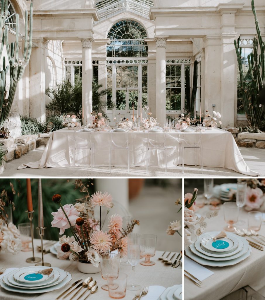 syon park great conservatory wedding breakfast set up