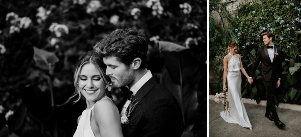bride and groom in conservatory in syon park