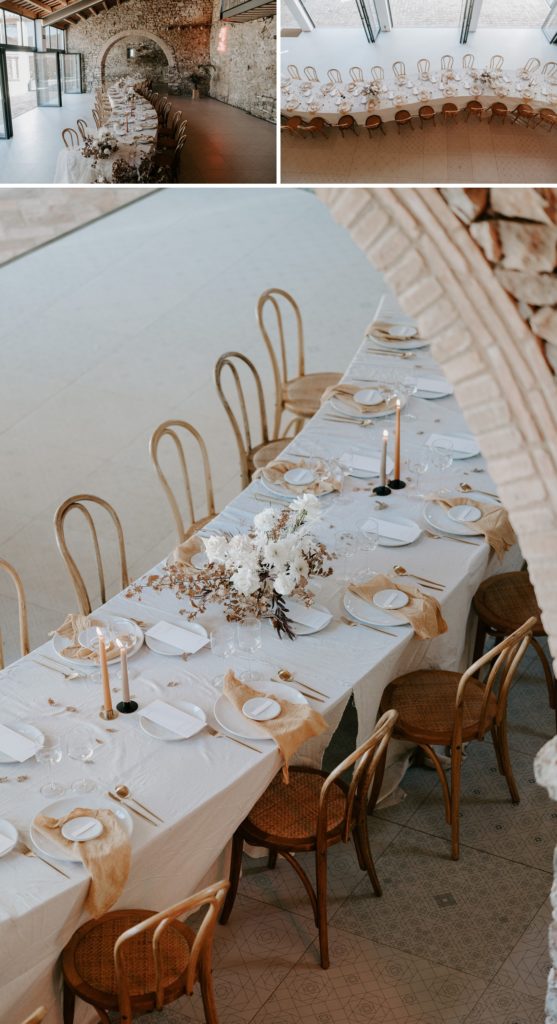 modern curved wedding breakfast reception set up at this must be the place barcelona