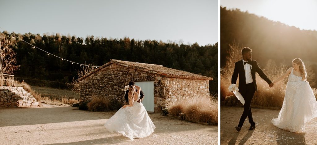 couple at golden hour at this must be the place barcelona wedding venue