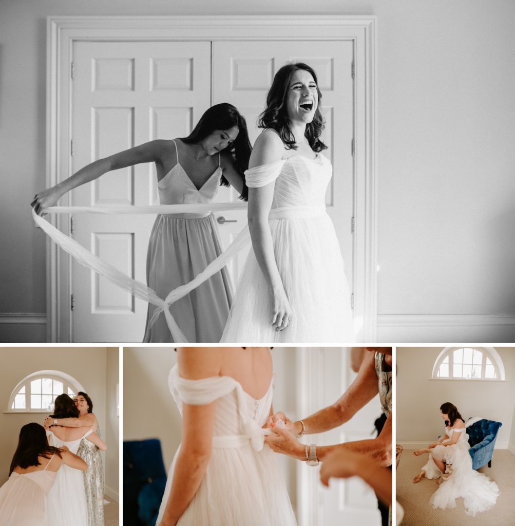 bride getting ready at wilderness reserve in watters dress
