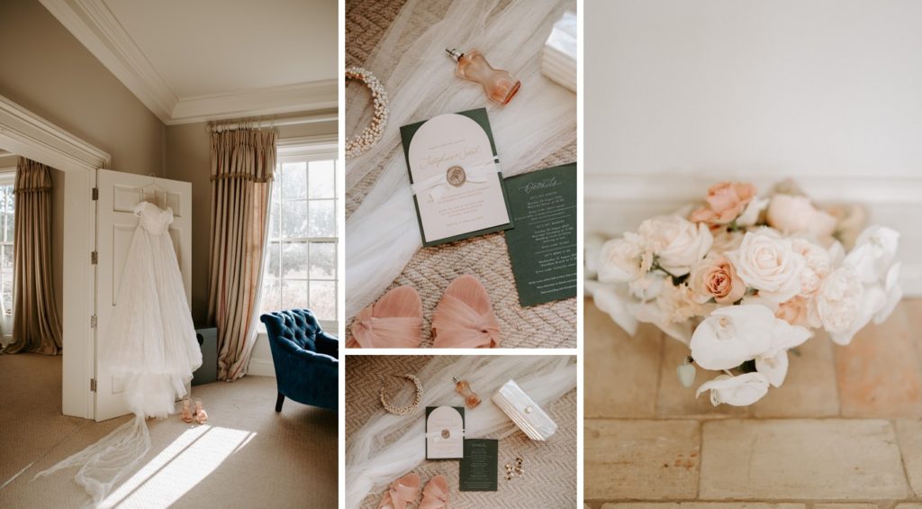 boho luxe wedding dress and flowers at wilderness reserve