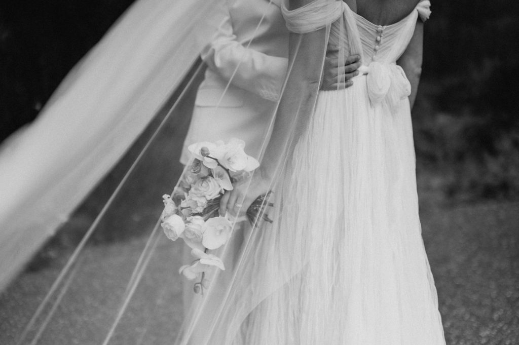 lesbian couple at wilderness reserve, suffolk black and white veil shot