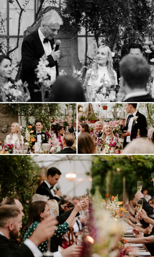speeches during West Green house gardens wedding reception