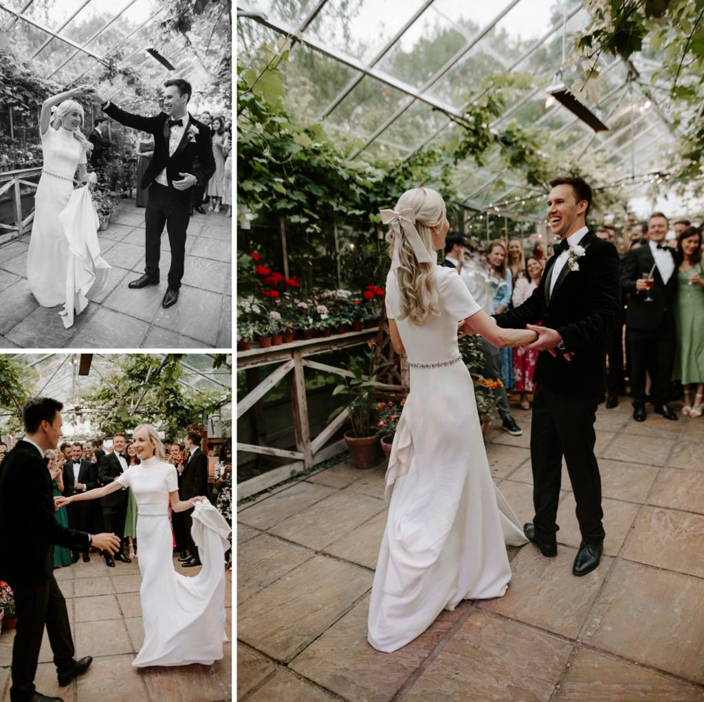 first dance at West Green house gardens wedding reception
