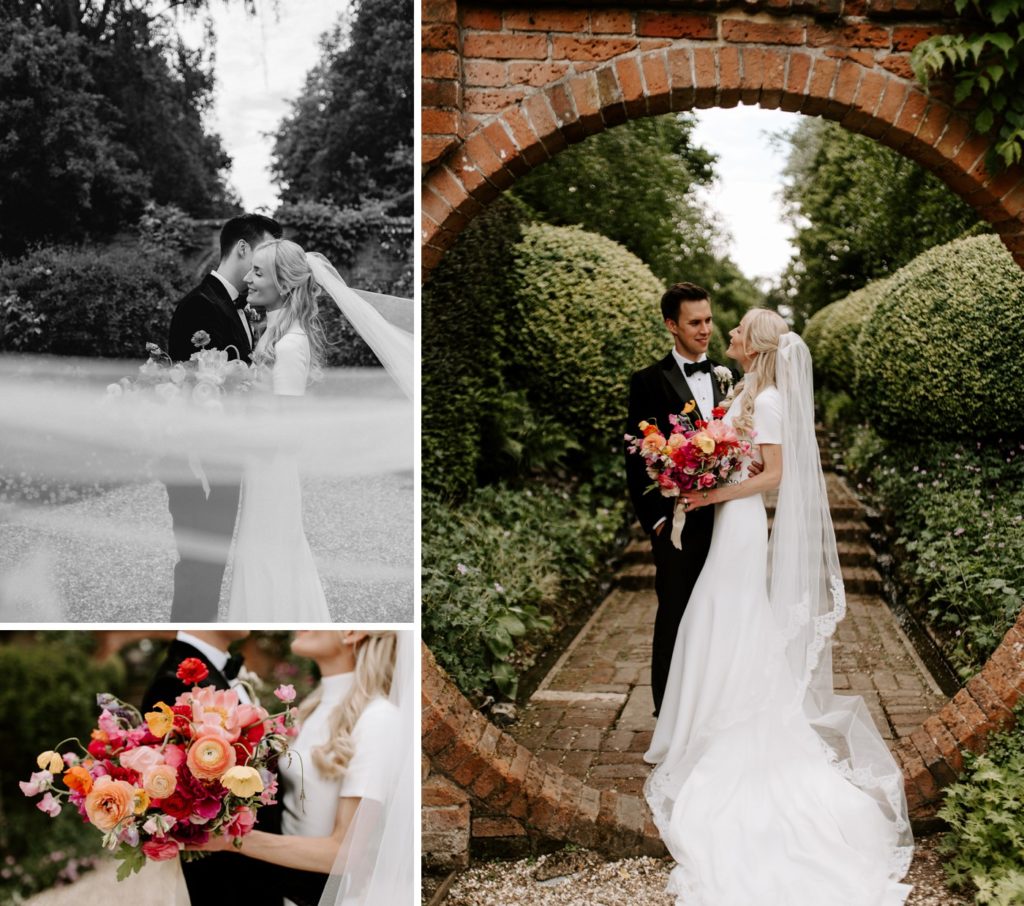 couple in gardens of West Green house wedding venue