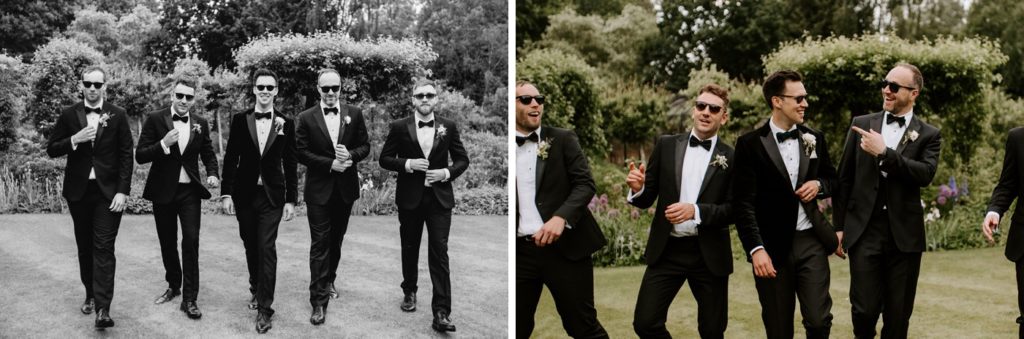 groomsmen walking at West Green house gardens