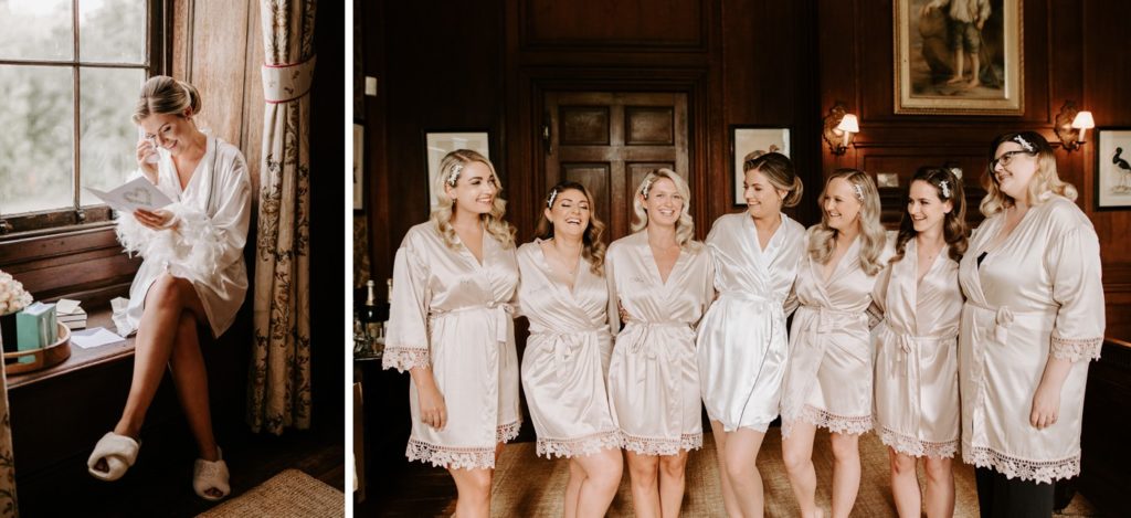 bridesmaids getting ready on wedding morning