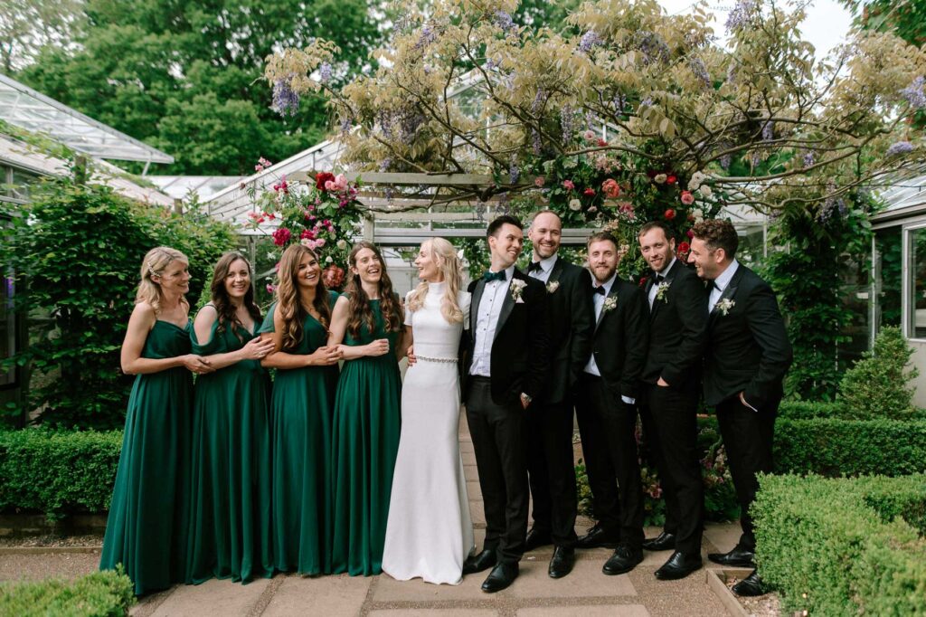 bridal party outside West Green house gardens