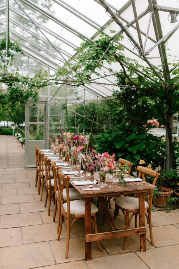 intimate wedding reception set up at West Green house gardens