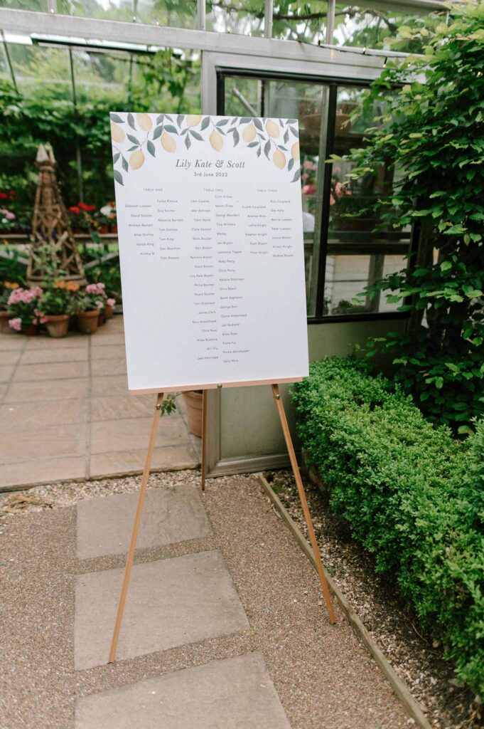wedding table plan at West Green house gardens in hampshire