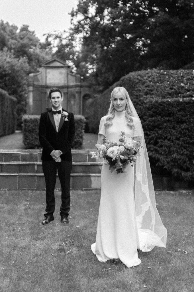 bride and groom editorial wedding portrait at West Green house gardens