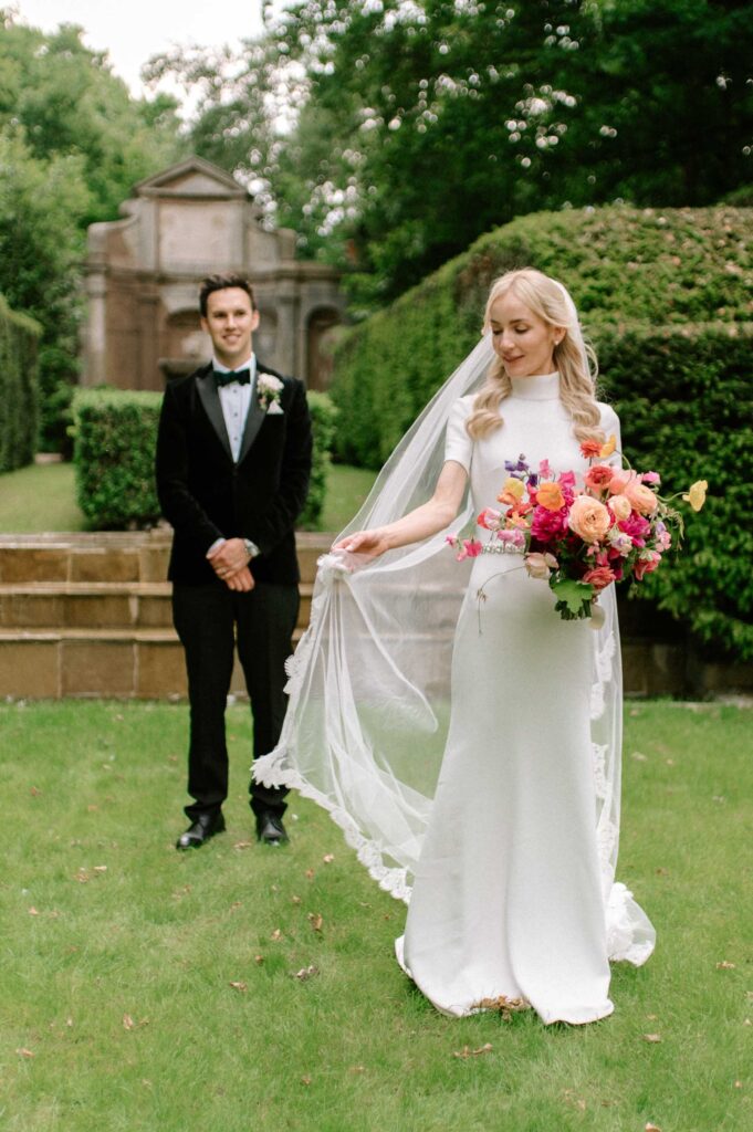 bride and groom editorial wedding portrait at West Green house gardens