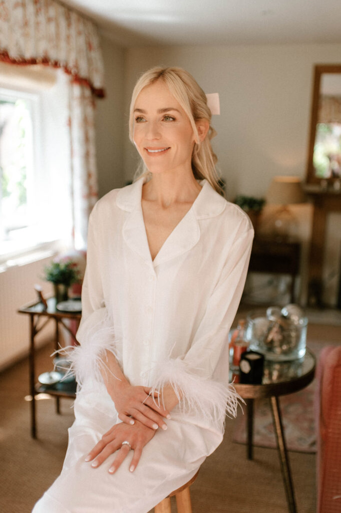 bride getting ready on wedding morning at London wedding venue