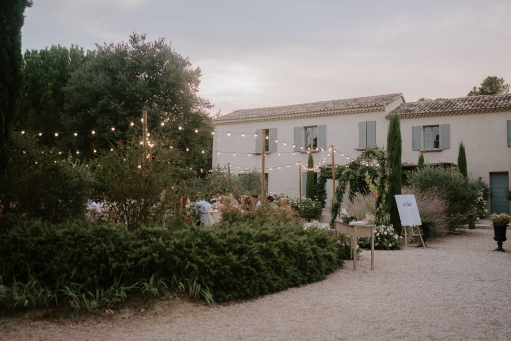 'le mas des costes' provence wedding venue at dusk 