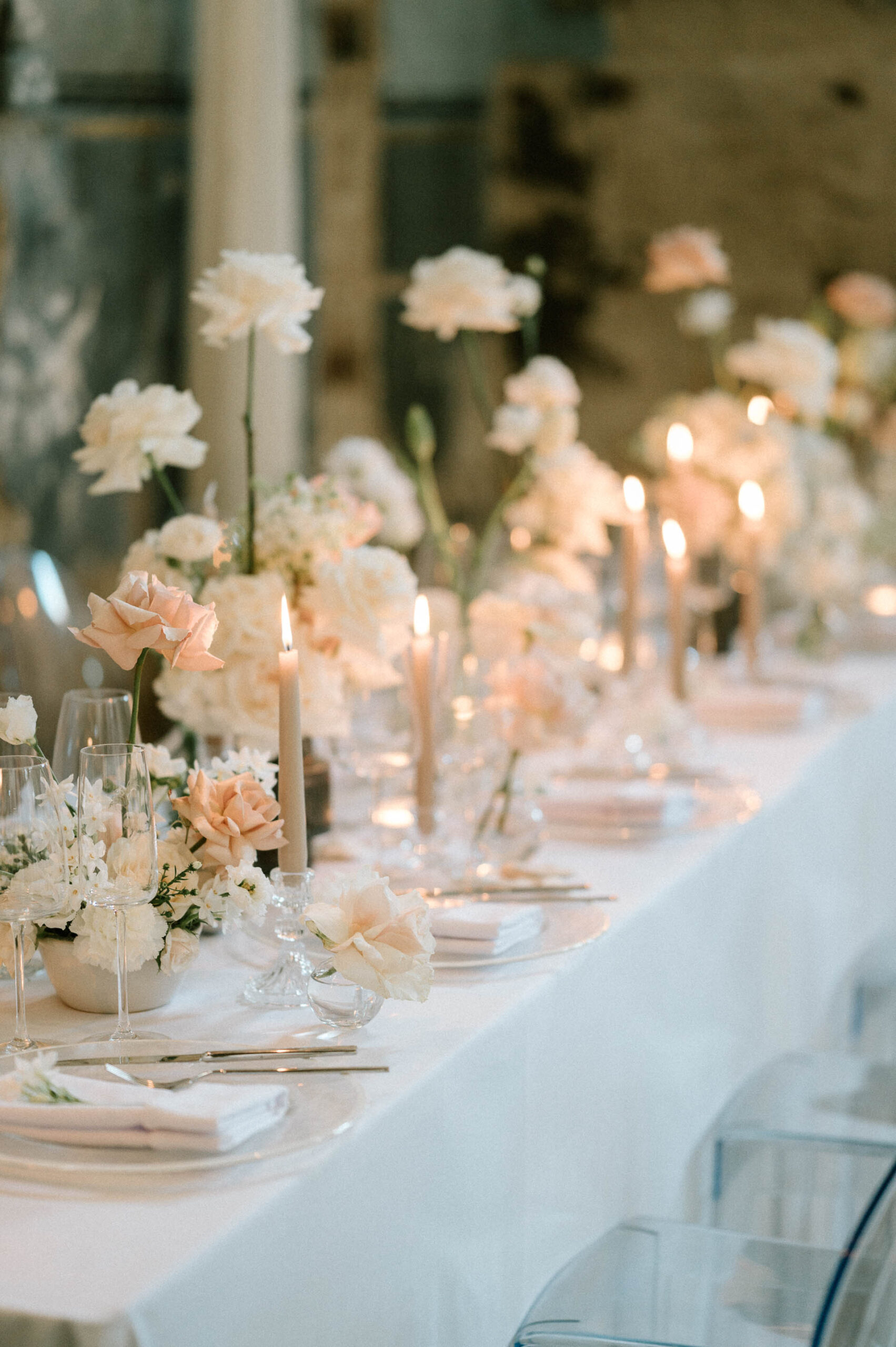 Wedding table set up at asylum chapel for London elopement