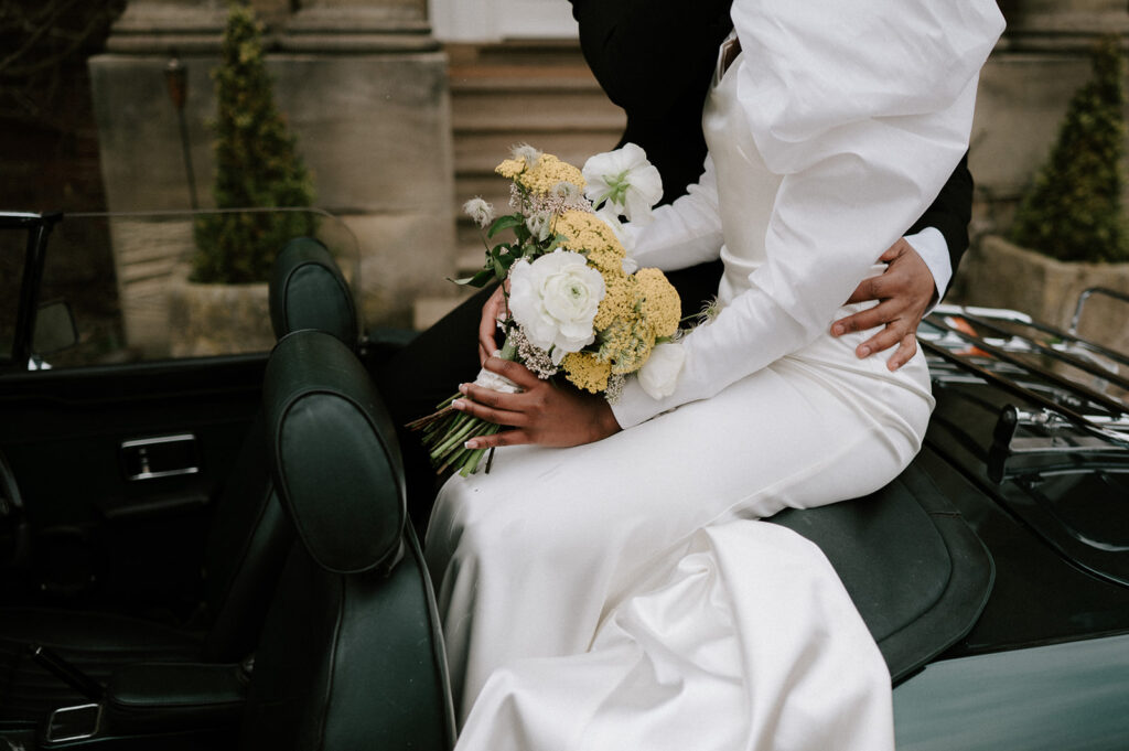 portrait of bride and groom at iscoyd park