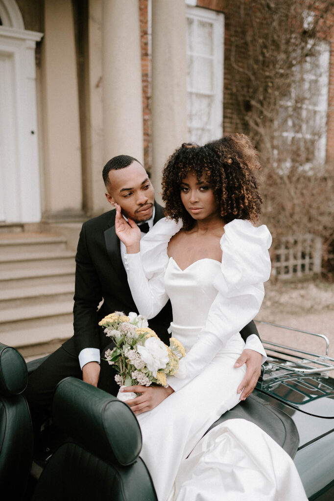 portrait of bride and groom at iscoyd park