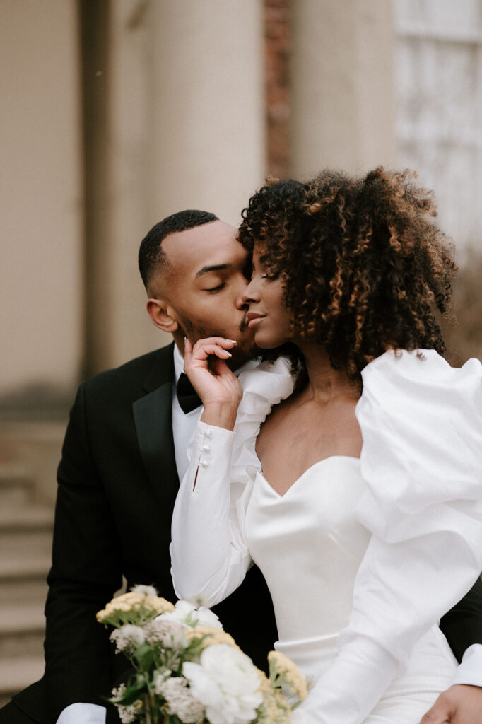 portrait of bride and groom at iscoyd park