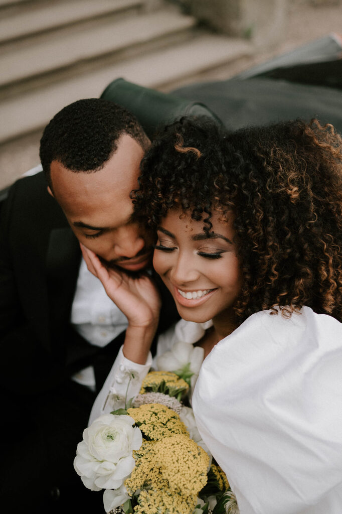 bride and groom outside Iscoyd park wedding venue