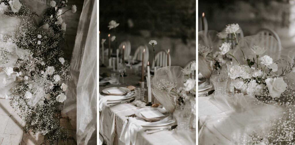 neutral wedding decor table set up at Colonia Rusinol