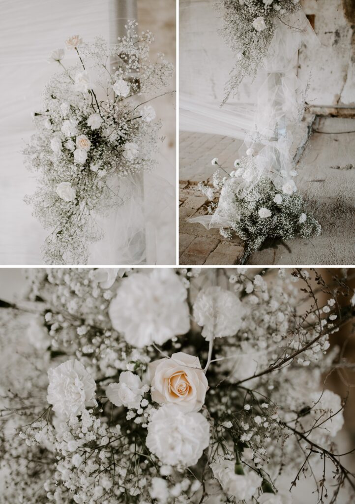 neutral wedding flowers at Colonia Rusinol