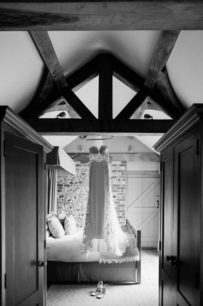 Martina liana wedding dress handing in bridal suite at retreat east
