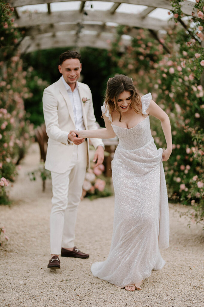 couple at euridge manor in rose garden