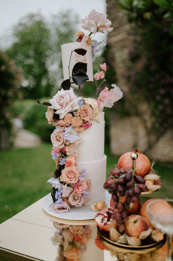 3 tier luxury wedding cake with spring florals in euridge manor