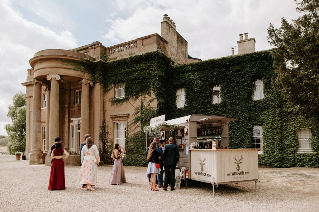 wedding guests mingling