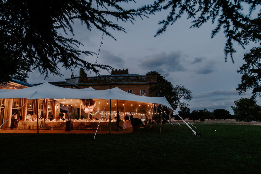 marquee reception at night at the wilderness reserve