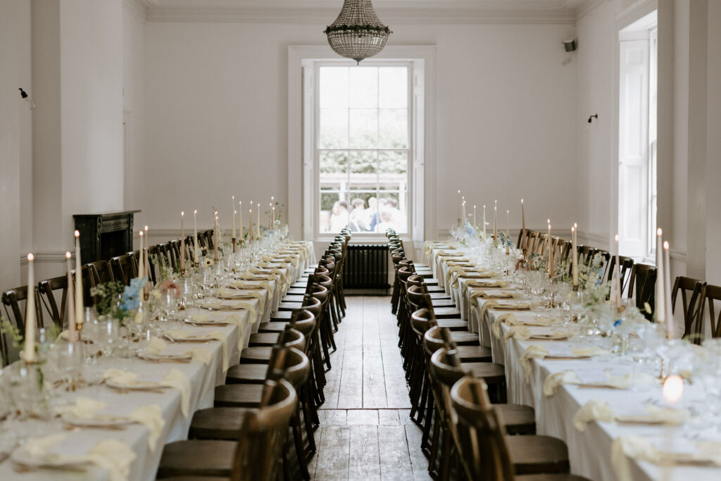 wedding breakfast reception set up at aswarby rectory luxury wedding venue