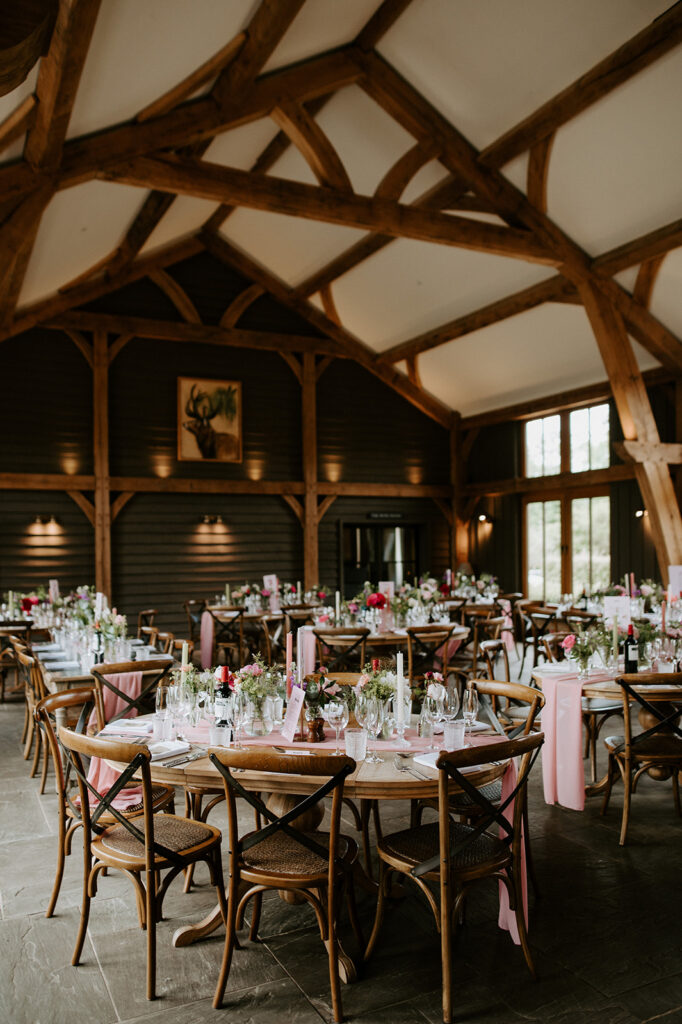 wedding reception in the great barn at retreat east