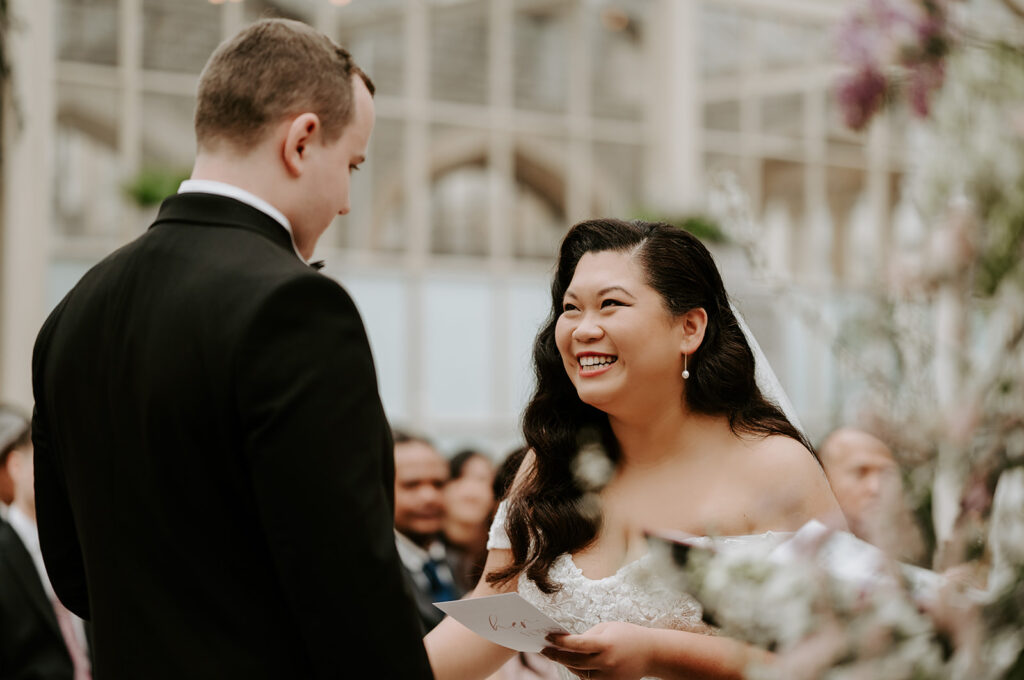 bride and groom saying personal vows at tortworth court 