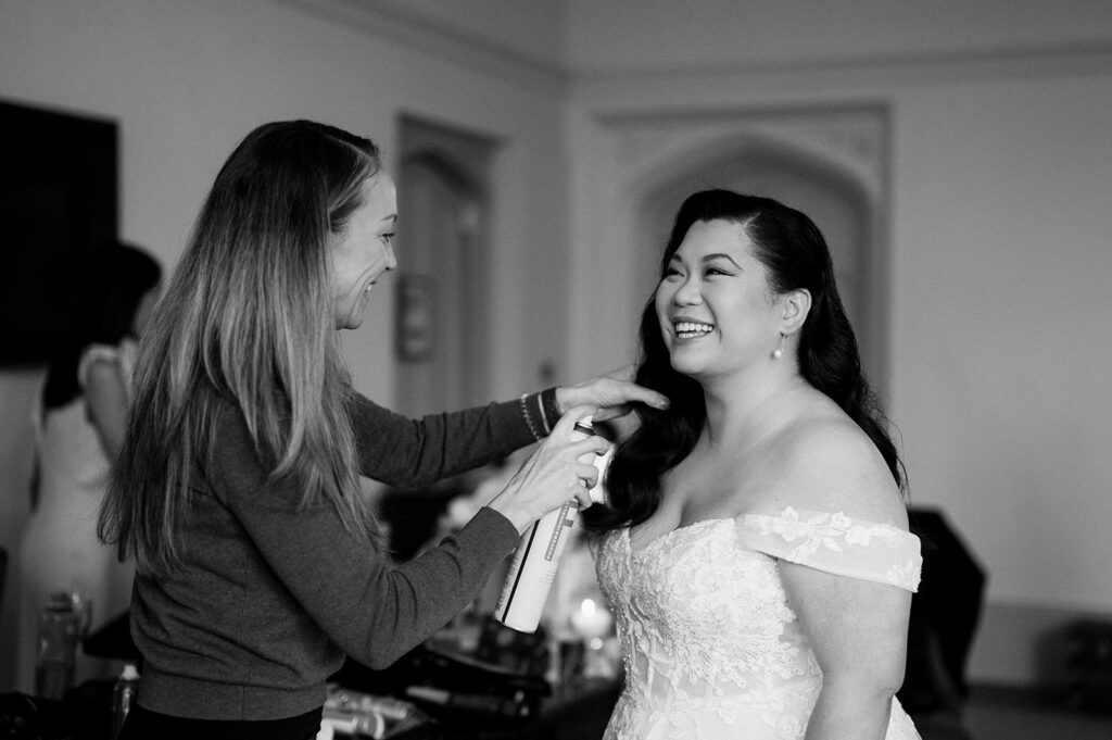 bride getting ready at tortworth court