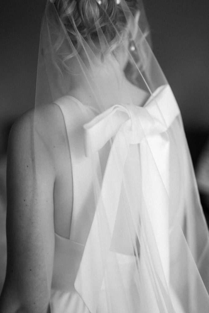 Bow Detail on Wedding Dress at Bruisyard Hall