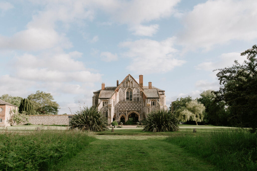 Exterior view of Butley Priory wedding venue in Woodbridge, Suffolk.