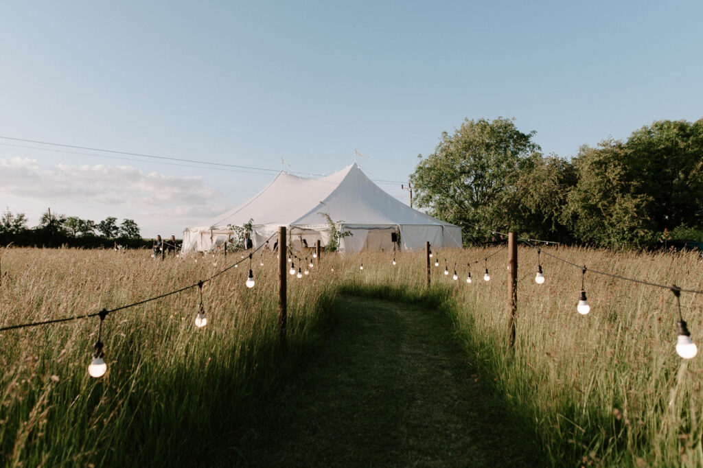 wedding marquee in fields in suffolk